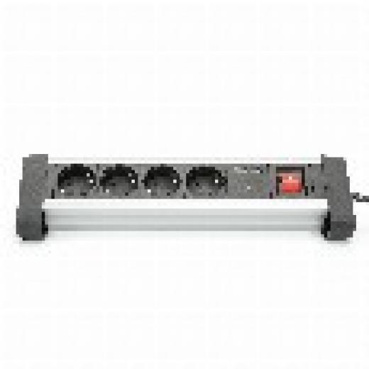 Steckdosenleiste 4x Stecker 2xUSB Port Schalter Digitus Black Silver