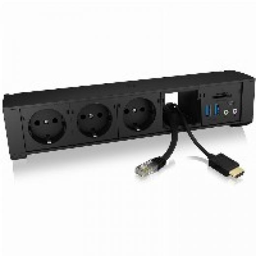 Tischsteckdosenleiste 3xStecker 1xAudio (Eingang 1x Audio (Ausgang) 3xUSB3.0 CardReader (microSDXC, SDXC) Black