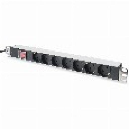 NWSZ Steckdosenleiste Aluminium PDU 1U Digitus Nennleistung: 4000W, 250VAC 50/60Hz, 7x Schutzkontakt, Schalter