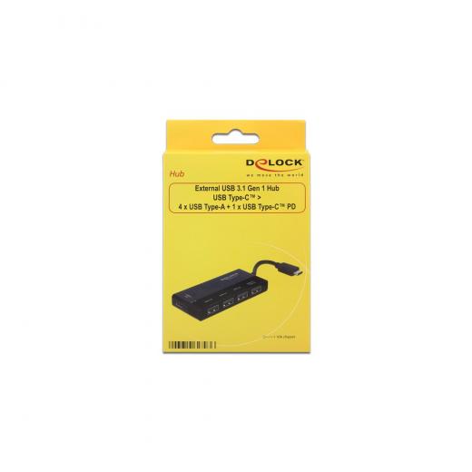 USB Type-C™ > 4 x USB Typ-A + 1 x USB Type-C™ PD extern Delock