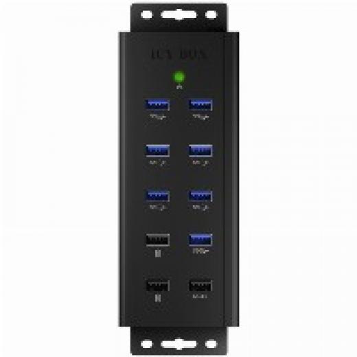 HUB 7Port ICY BOX 7xUSB3.0 SuperSpeed 1xQuick Charge wandmontierbar aktiv mit Netzteil Black