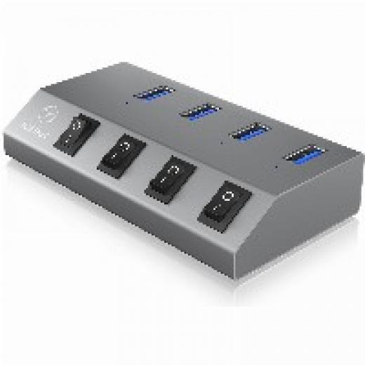 USB 3.0 , 4x USB Type-A Anschlüsse, An-/Ausschalter für jeden Port ICY BOX