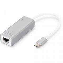 KAB Adapter USB-C > RJ45 Gigabit Lan 1000 MBit/s Digitus White Silver