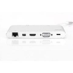 KAB USB-C > Multi Adapter 3xUSB3.0/Audio/Micro SD/SDXC/Gigabit Lan/DisplayPort/HDMI/VGA/USB-C Digitus Silver