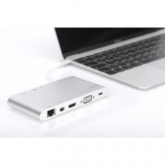 KAB USB-C > Multi Adapter 3xUSB3.0/Audio/Micro SD/SDXC/Gigabit Lan/DisplayPort/HDMI/VGA/USB-C Digitus Silver