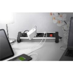 Steckdosenleiste 4x Stecker 2xUSB Port Schalter Digitus Black Silver