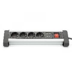 Steckdosenleiste 4x Stecker 2xUSB Port Schalter Digitus Black Silver