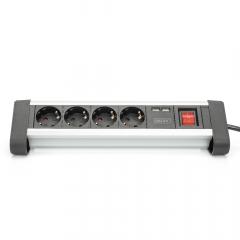 Steckdosenleiste 4x Stecker 2xUSB Port Schalter Digitus Black Silver