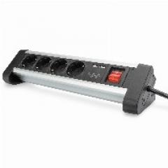 Steckdosenleiste 4x Stecker 2xUSB Port Schalter Digitus Black Silver