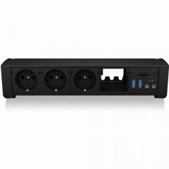 Tischsteckdosenleiste 3xStecker 1xAudio (Eingang 1x Audio (Ausgang) 3xUSB3.0 CardReader (microSDXC, SDXC) Black