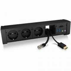 Tischsteckdosenleiste 3xStecker 1xAudio (Eingang 1x Audio (Ausgang) 3xUSB3.0 CardReader (microSDXC, SDXC) Black