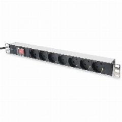 NWSZ Steckdosenleiste Aluminium PDU 1U Digitus Nennleistung: 4000W, 250VAC 50/60Hz, 7x Schutzkontakt, Schalter