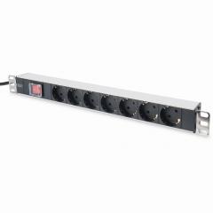 NWSZ Steckdosenleiste Aluminium PDU 1U Digitus Nennleistung: 4000W, 250VAC 50/60Hz, 7x Schutzkontakt, Schalter