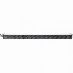 NWSZ Steckdosenleiste Aluminium PDU 1U Digitus 2x 16A, 250VAC 50/60Hz, 12x Schutzkontakt, Überlastschutz