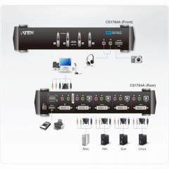 KVM Desktop Switch 4-Port USB DVI KVM Switch with Audio & USB 2.0 Hub (KVM Cables included) ATEN