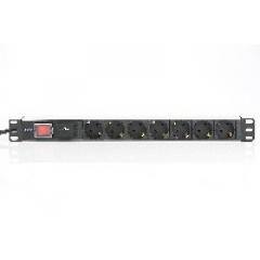 NWSZ Steckdosenleiste Aluminium PDU 1U Digitus 16A Plug, 250VAC 50/60Hz, 7-fach, mit Schalter, Überspannungsschutz
