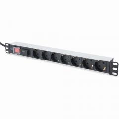 NWSZ Steckdosenleiste Aluminium PDU 1U Digitus 16A Plug, 250VAC 50/60Hz, 7-fach, mit Schalter, Überspannungsschutz