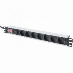 NWSZ Steckdosenleiste Aluminium PDU 1U Digitus 16A Plug, 250VAC 50/60Hz, 7-fach, mit Schalter, Überspannungsschutz