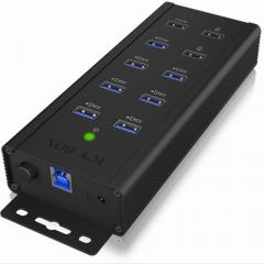 HUB 7Port ICY BOX 7xUSB3.0 SuperSpeed 1xQuick Charge wandmontierbar aktiv mit Netzteil Black