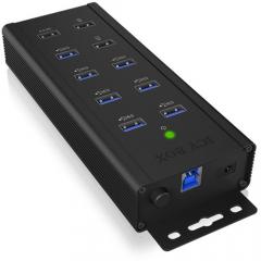 HUB 7Port ICY BOX 7xUSB3.0 SuperSpeed 1xQuick Charge wandmontierbar aktiv mit Netzteil Black
