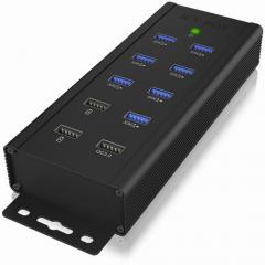HUB 7Port ICY BOX 7xUSB3.0 SuperSpeed 1xQuick Charge wandmontierbar aktiv mit Netzteil Black