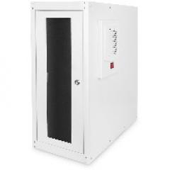 PC Schrank für Computergehäuse Glastür Digitus, inkl. Lüfter und Castorgruppe, Farbe Grau RAL 7035