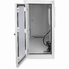 PC Schrank für Computergehäuse Glastür Digitus, inkl. Lüfter und Castorgruppe, Farbe Grau RAL 7035