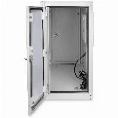PC Schrank für Computergehäuse Glastür Digitus, inkl. Lüfter und Castorgruppe, Farbe Grau RAL 7035